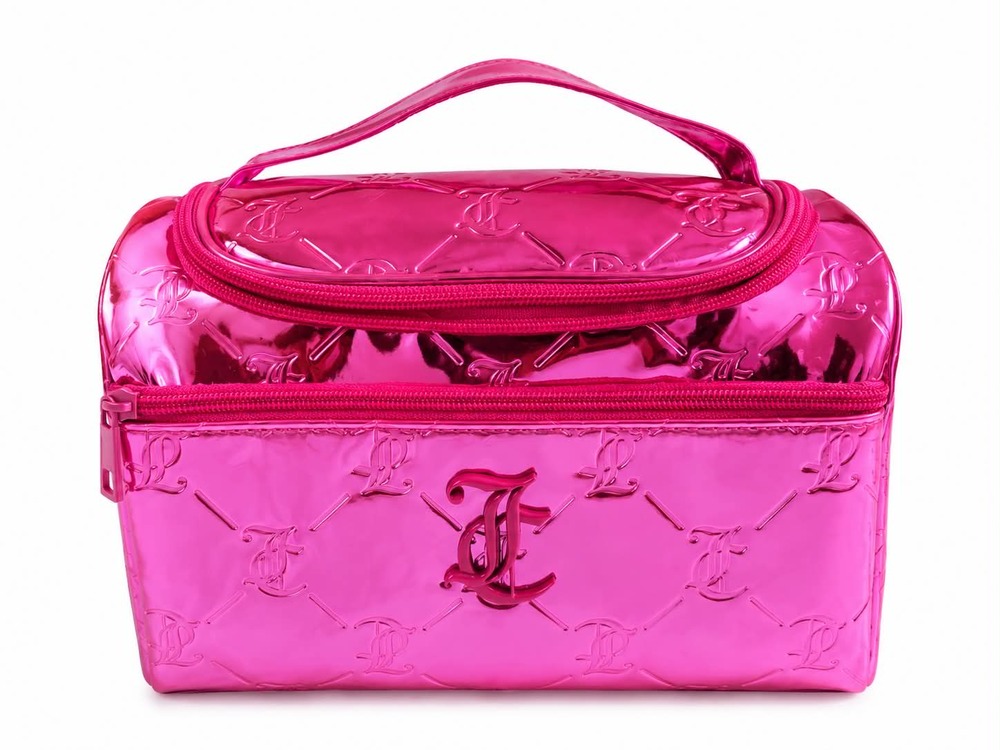 NWOT Juicy Couture Hot Pink Metallic Jelly Cosmetic Makeup Train Case Vanity Bag